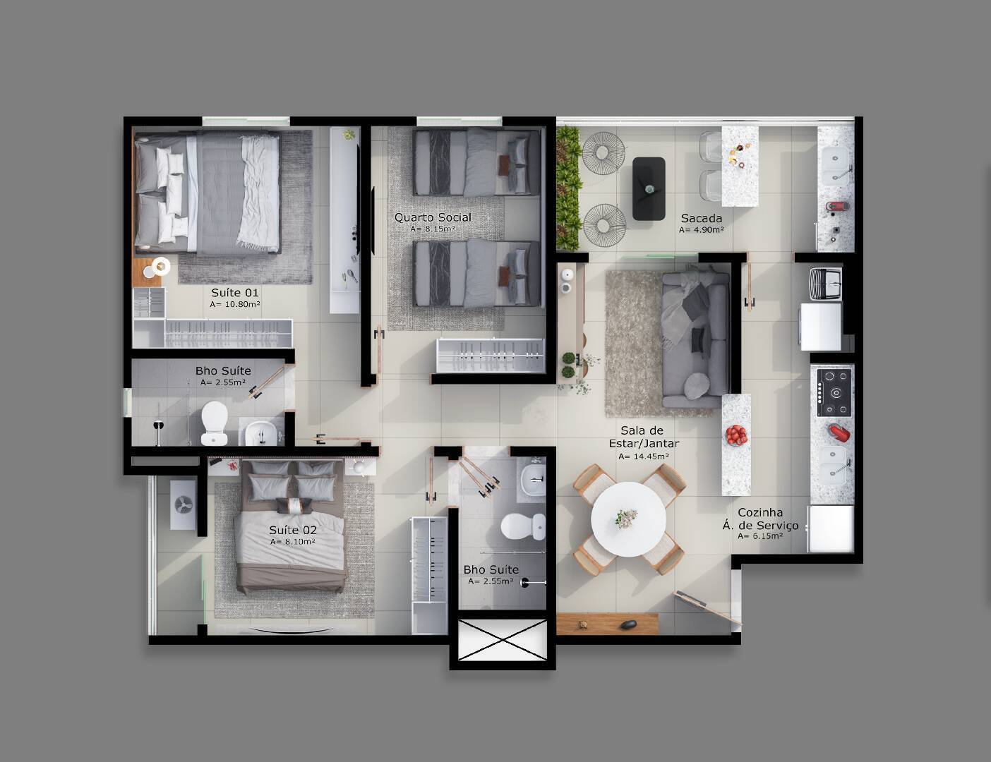 Apartamento, 2 quartos, 55 m² - Foto 3