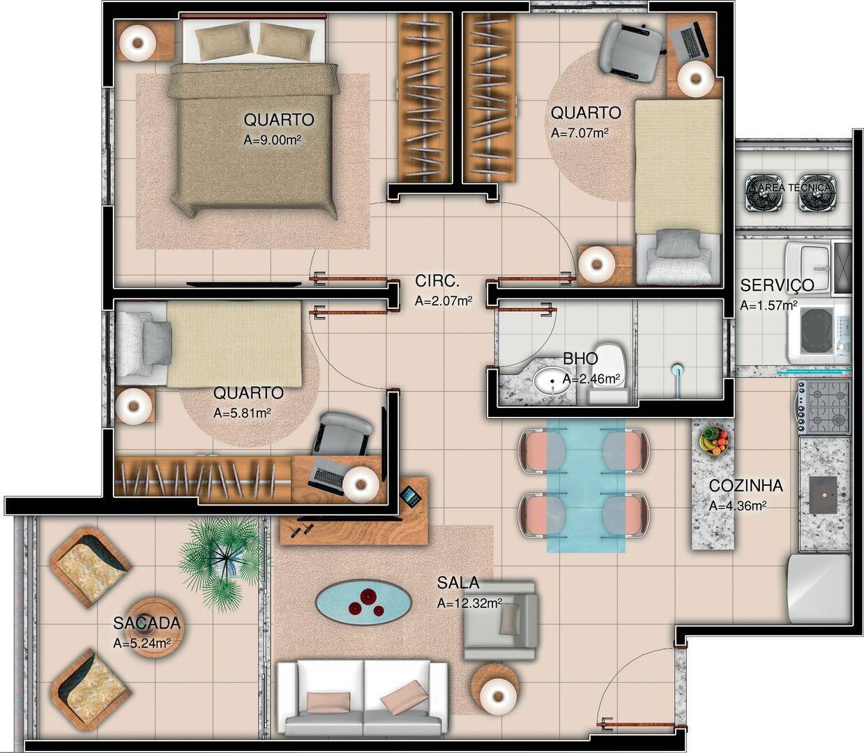 Apartamento, 3 quartos, 57 m² - Foto 13