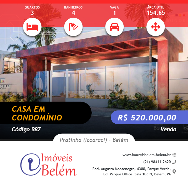 #987 - Casa em condomínio para Venda em Belém - PA
