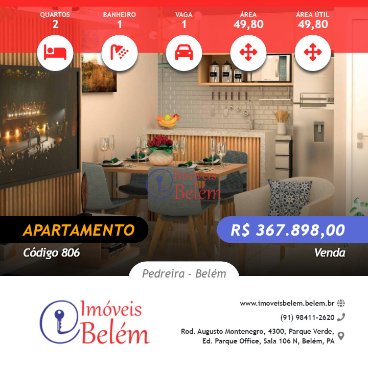 Apartamento na planta de 2 quartos 49,80m² Na Pedreira
