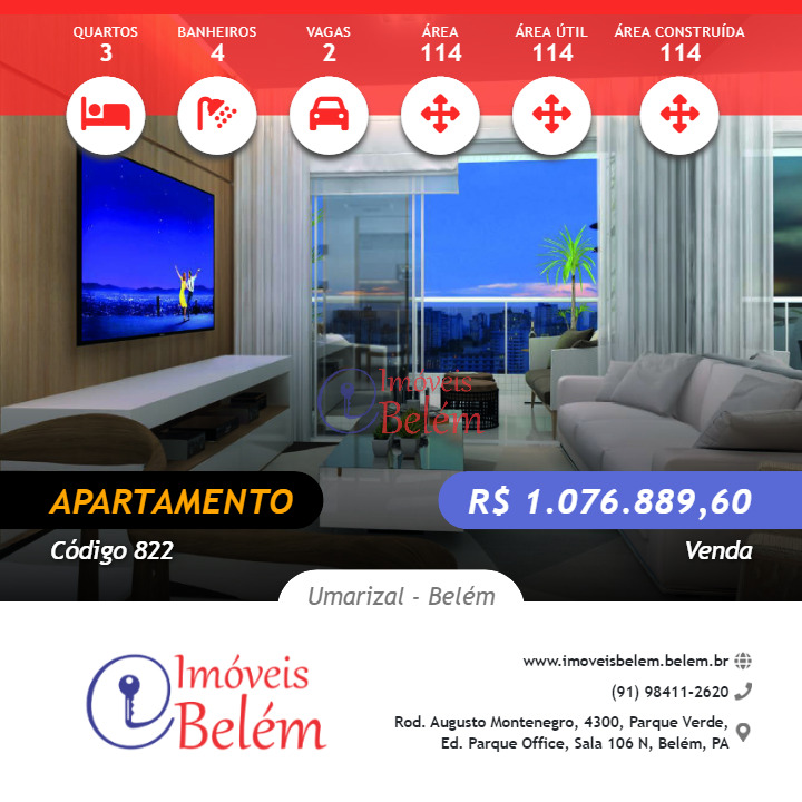 Imóveis Belém vende apartamento de 114m² 3/4 com 2 suites PRONTO PRA MORAR