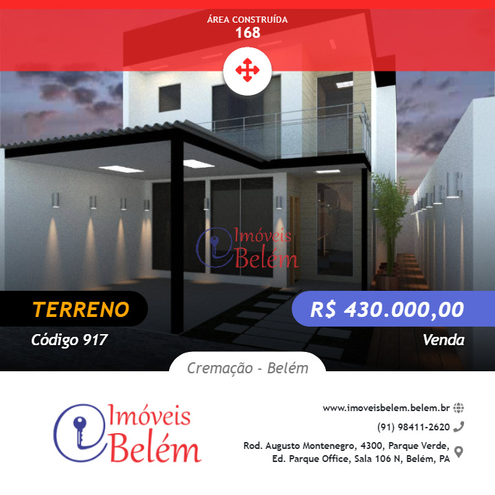 Terreno de 168 m² para venda na Cremação