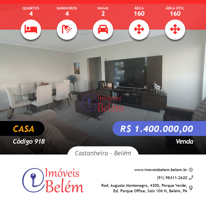 Imóveis Belém Vende - Casa em Condomínio 4/4 sendo 3 suítes.