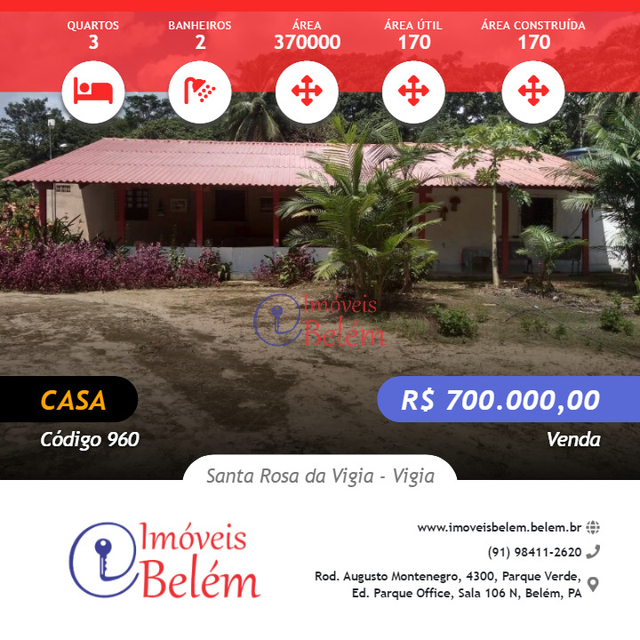 Imóveis Belém vende casa no município de Vigia de Nazaré.