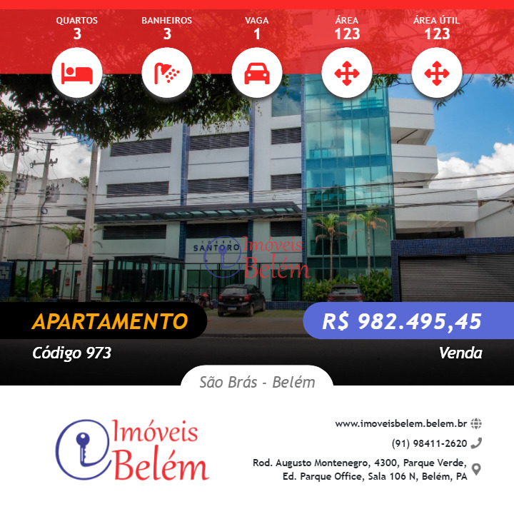 Imóveis Belém vende Torre Santoro com 3 suítes.