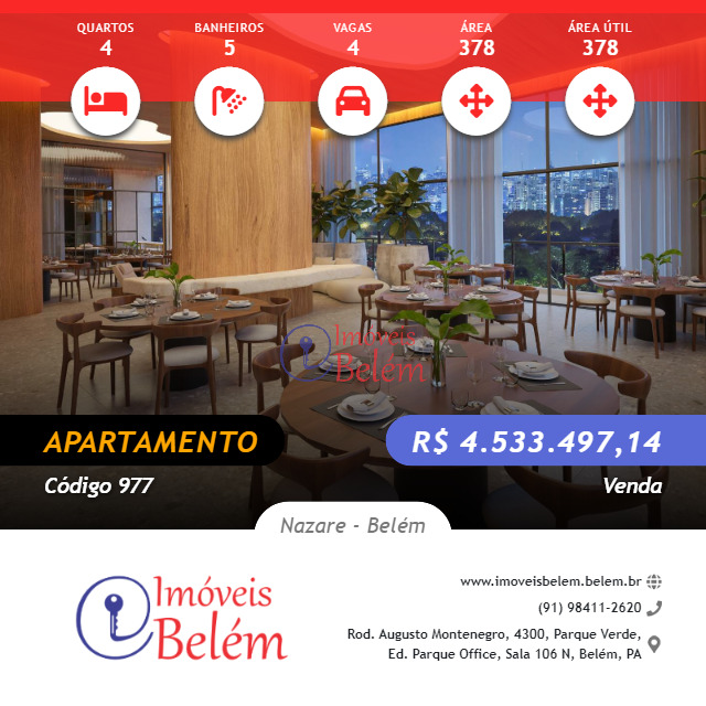 Imóveis Belém vende Torre Lavie 4 suites.
