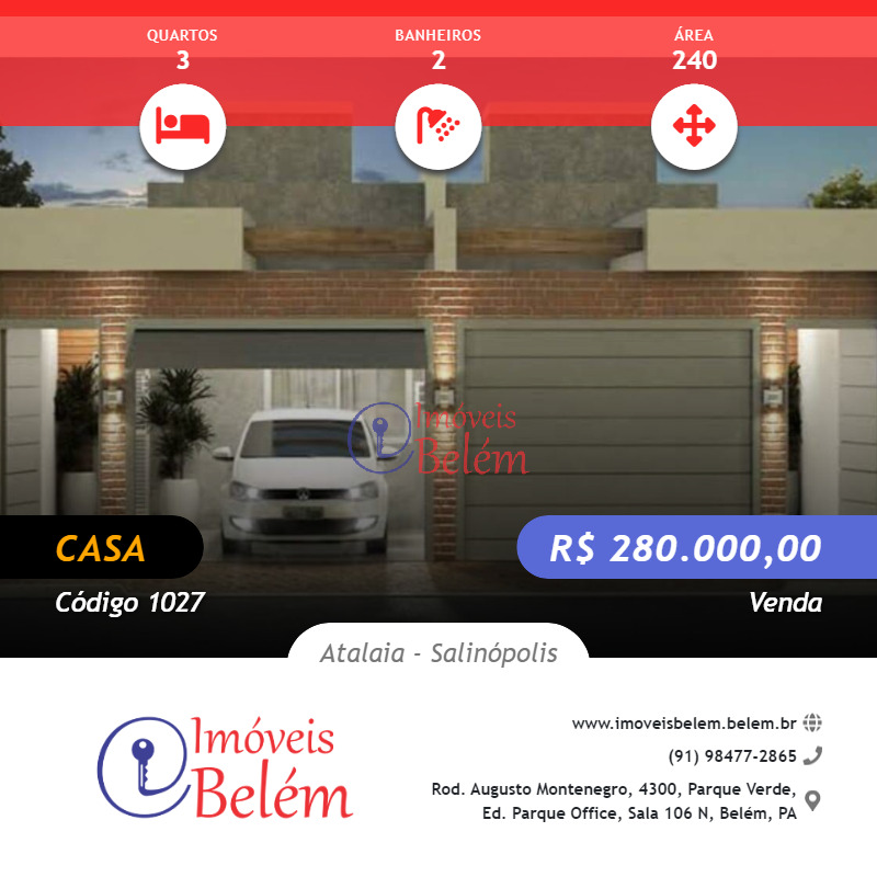 Imóveis Belém vende casa no bairro do Atalaia
